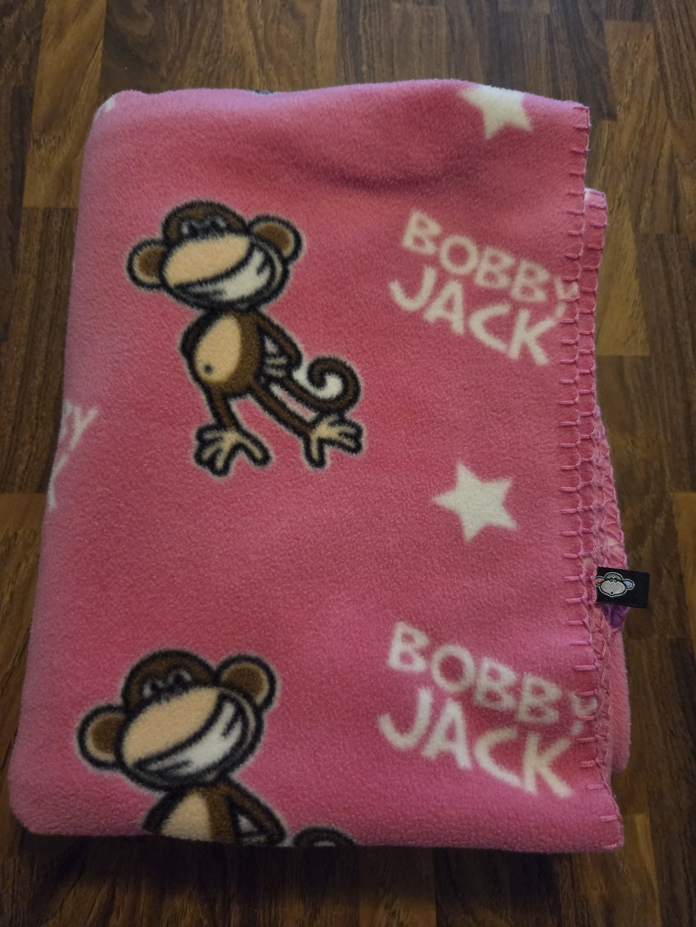 RARE Vintage Y2K Pink BOBBY JACK Monkey Fleece Throw Blanket 48”x39”